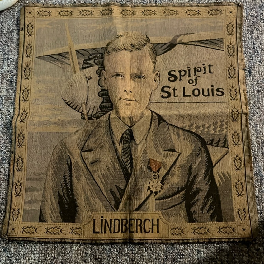 Charles Lindbergh Spirit of St Louis Portrait Tapestry Circa 1920s